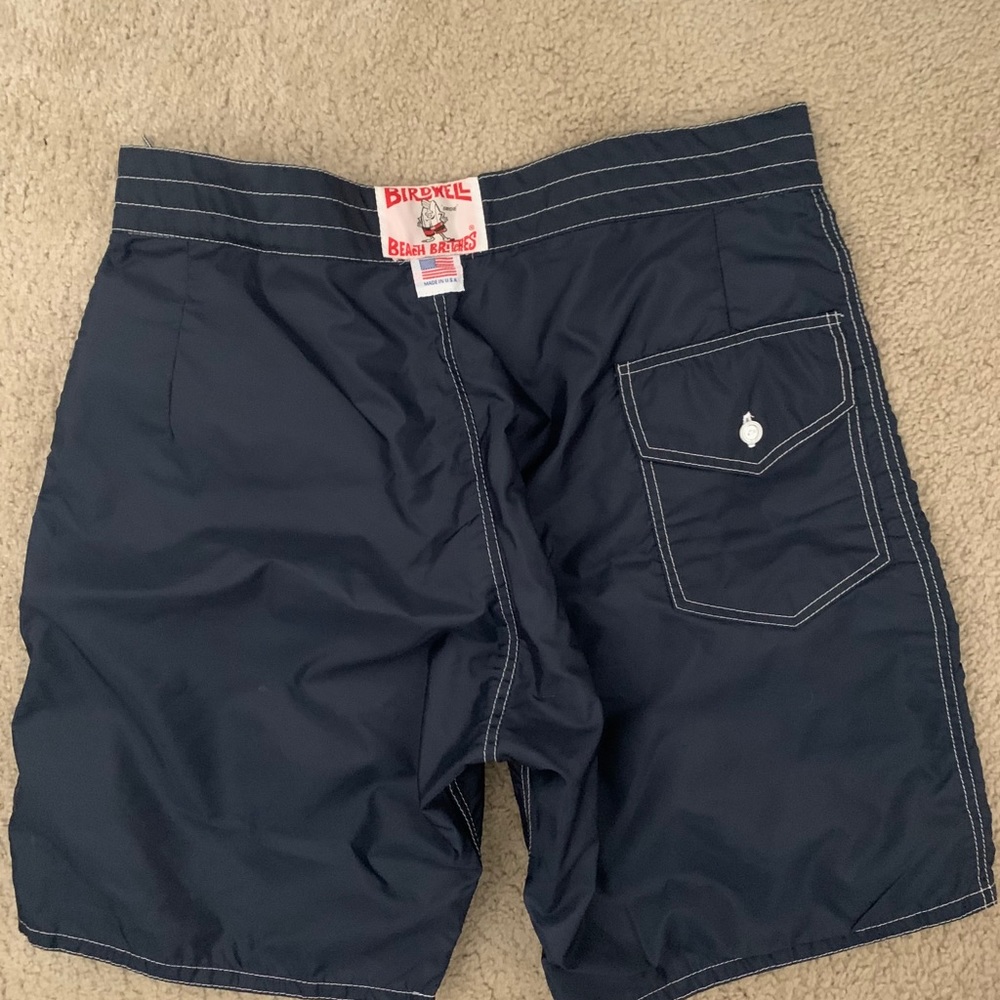 Navy blue Birdwell Beach Britches men’s trunks.